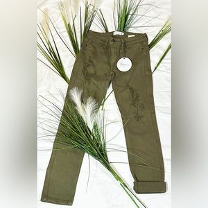 Oasis by Eunina Jeans Green Olive Relaxed Rip Low Rise Brand New
